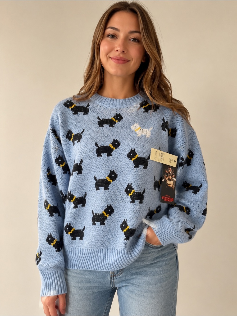 Stranger Things Scottie Dog Knit Sweater Large NWT - Picture 2 of 3